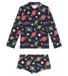 Fabula Fábula Printed Rashguard Top And Swim Trunks Set In Black