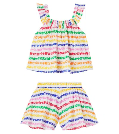 Fabula Kids' Printed Striped Cotton Top And Shorts Set In Multi