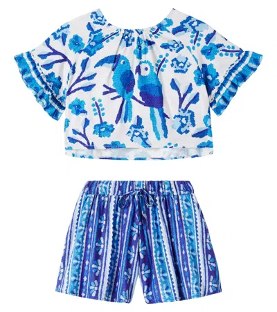 Fabula Kids' Printed Top And Shorts Set In Blue