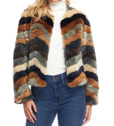 FABULOUS FURS DESERT CHEVRON FAUX FUR JACKET IN MULTI COLOR