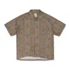 Faccies Green Oriental Pattern Rayon Button-down Shirt In Multi