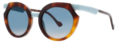 Face À Face Face A Face Round Acetate Sunglasses 50-21-142 In 238 - Medium Tortoise / Blue Tint