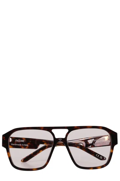 Facehide Doppioponte Havana Pink Frame Pink Lens Sunglasses In White