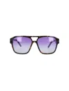 Facehide Double Bridge Rectangular Acetate Sunglasses With Gradient Lenses In Purple