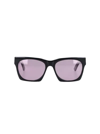 Facehide Rectangular Black Acetate Sunglasses With Colored Lenses