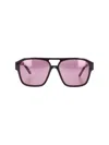 Facehide Rectangular Double-bridge Burgundy Acetate Sunglasses In Multi