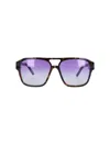 Facehide Double Bridge Rectangular Acetate Sunglasses With Gradient Lenses In Purple