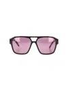Facehide Rectangular Double-bridge Burgundy Acetate Sunglasses In Red