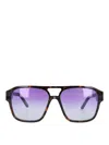 Facehide Double Bridge Rectangular Acetate Sunglasses With Gradient Lenses In Black