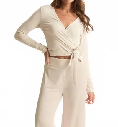 Faceplant Dreams Bamboo Studio Wrap Top In Oatmeal In White