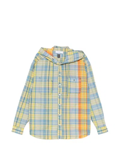 Facetasm Checked Hooded Shirt In Yellow