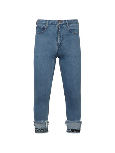 Facetasm Cropped Print-detail Jeans In Blue