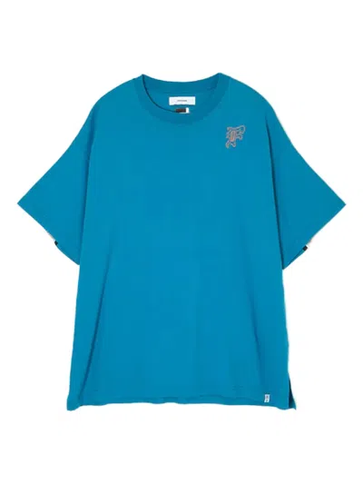 Facetasm Embroidered-striped T-shirt In Blue