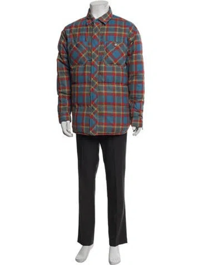 Pre-owned Facetasm Wool Plaid Print Jacket In Blue