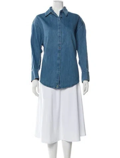 Pre-owned Facon Jacmin Long Sleeve Button-up Top W/ Tags In Blue