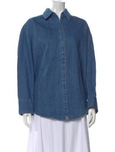 Pre-owned Facon Jacmin Long Sleeve Button-up Top W/ Tags In Blue