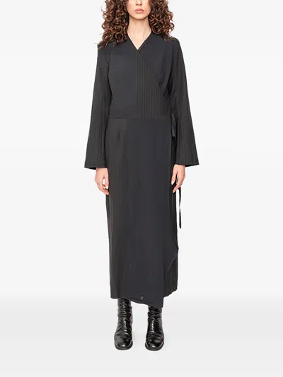 Facon Jacmin Raine Wrap Striped Midi Dress In Black