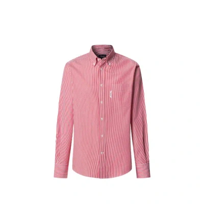 Façonnable Chemise Col Américain À Rayures En Coton In Red