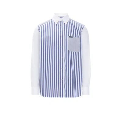 Façonnable Half-striped Half-plain Shirt In Blue