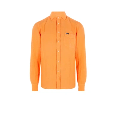 Façonnable Long-sleeved Linen Shirt In Orange