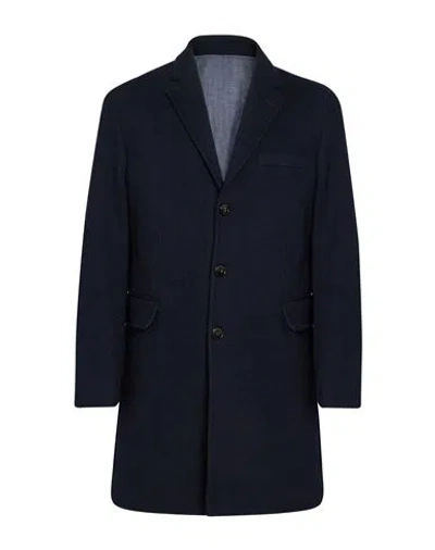 Façonnable Man Coat Midnight Blue Size 52 Recycled Wool, Polyamide In Black