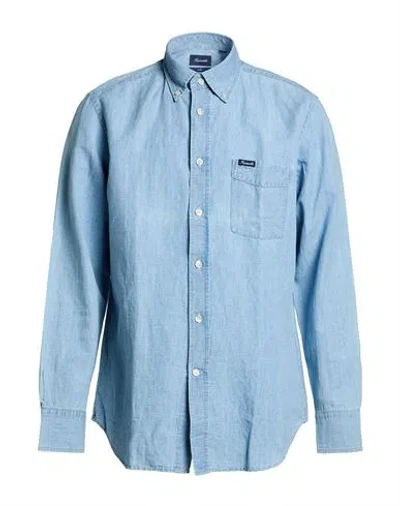 Façonnable Man Shirt Blue Size M Cotton, Linen