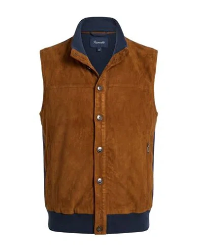 Façonnable Man Vest Camel Size S Goat Skin, Cotton, Cashmere In Brown