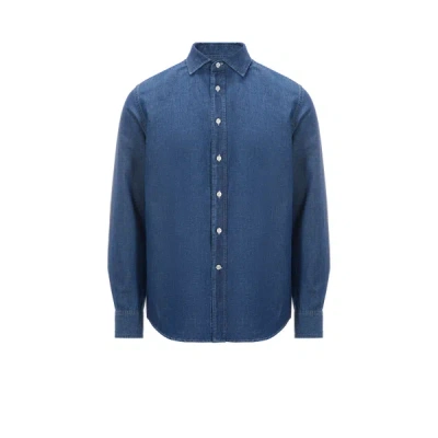 Façonnable Plain Cotton And Linen Shirt In Blue