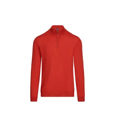 Façonnable Pull Col Zippé En Laine Mérinos In Red
