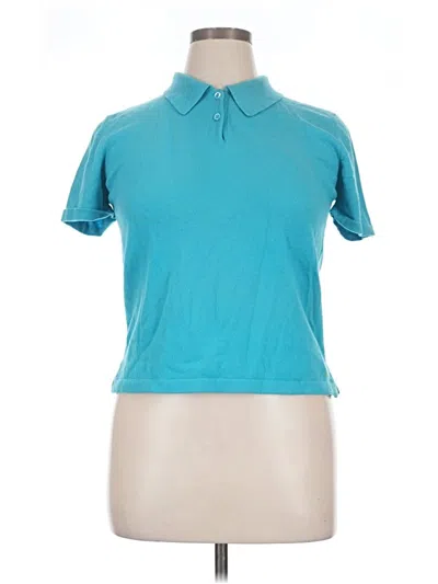Pre-owned Façonnable Short Sleeve Top Teal Collared Neckline Tops