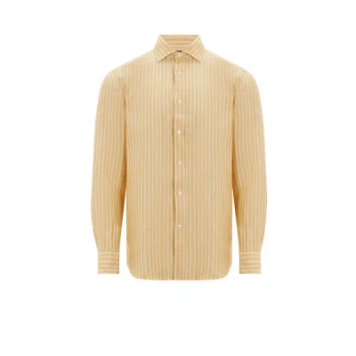 Façonnable Striped Linen Shirt In Yellow