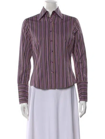 Pre-owned Façonnable Striped Long Sleeve Button-up Top In Pink