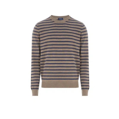 Façonnable Striped Sweater In Cotton And Silk In Gray