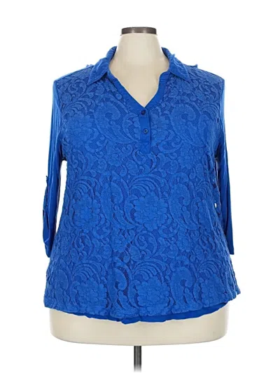 Pre-owned Faded Glory 3/4 Sleeve Blouse In Blue
