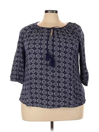 Pre-owned Faded Glory 3/4 Sleeve Blouse In Blue