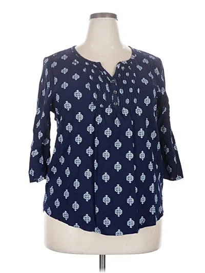 Pre-owned Faded Glory 3/4 Sleeve Blouse In Blue