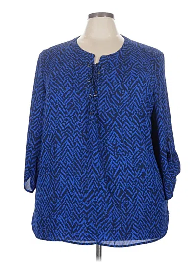 Pre-owned Faded Glory 3/4 Sleeve Blouse In Blue