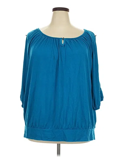 Pre-owned Faded Glory 3/4 Sleeve Blouse In Teal
