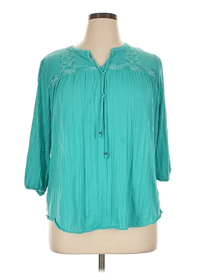 Pre-owned Faded Glory 3/4 Sleeve Blouse In Teal