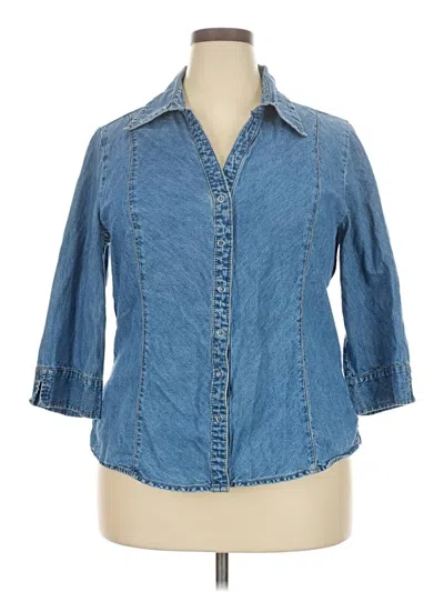 Pre-owned Faded Glory 3/4 Sleeve Button Down Shirt In Blue