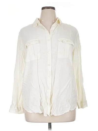 Pre-owned Faded Glory 3/4 Sleeve Button Down Shirt In Ivory