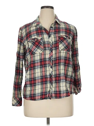 Pre-owned Faded Glory 3/4 Sleeve Button Down Shirt In Red