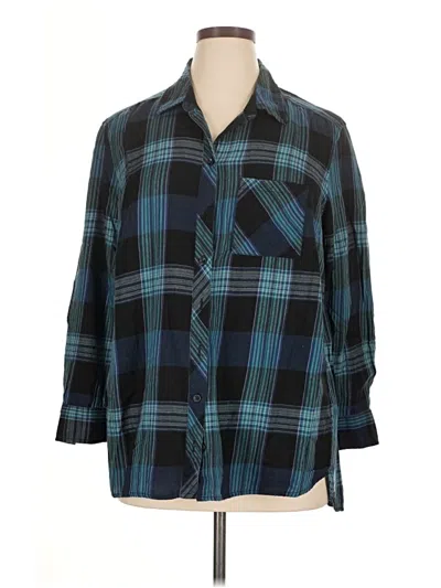 Pre-owned Faded Glory 3/4 Sleeve Button Down Shirt In Teal
