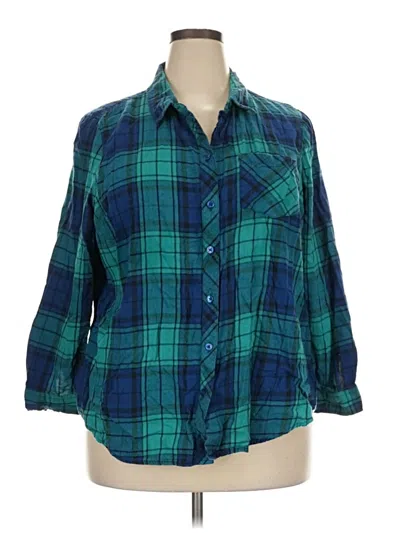 Pre-owned Faded Glory 3/4 Sleeve Button Down Shirt In Teal