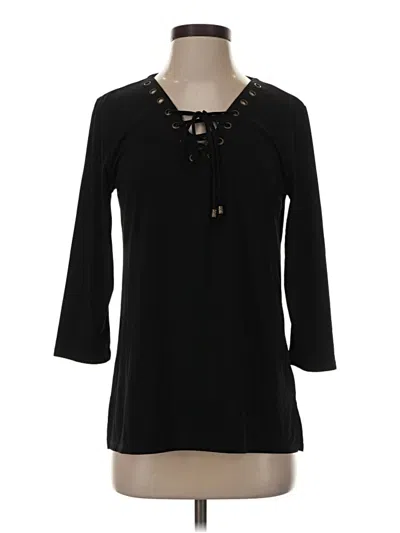 Pre-owned Faded Glory 3/4 Sleeve Top Black Keyhole Neckline Tops