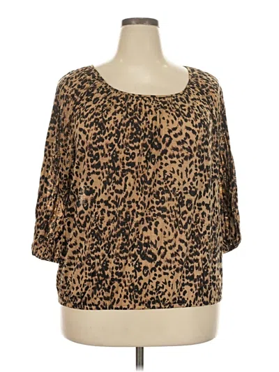 Pre-owned Faded Glory 3/4 Sleeve Top Brown Scoop Neck Tops