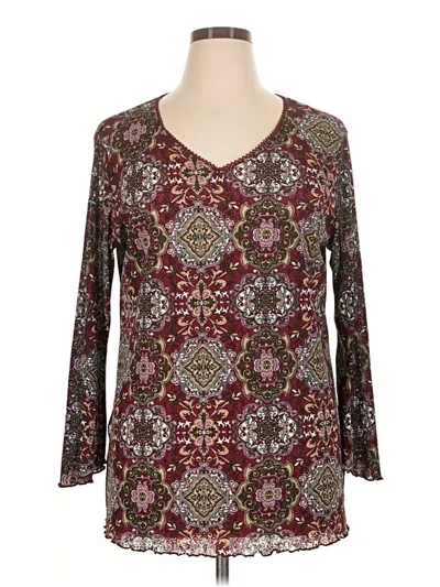 Pre-owned Faded Glory 3/4 Sleeve Top Burgundy V-neck Tops