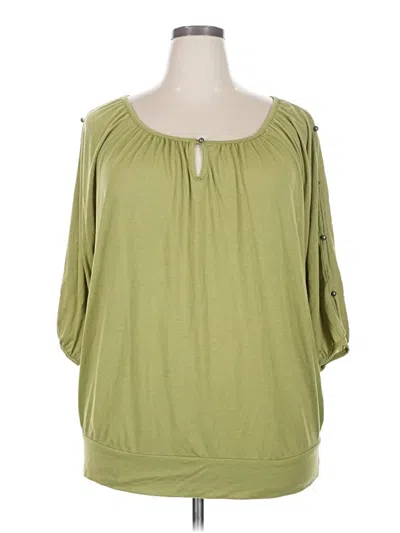Pre-owned Faded Glory 3/4 Sleeve Top Green Cold Shoulder Neckline Tops