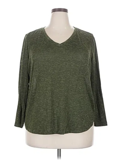 Pre-owned Faded Glory 3/4 Sleeve Top Green V-neck Tops