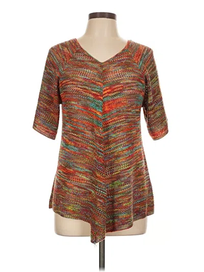 Pre-owned Faded Glory 3/4 Sleeve Top Orange V-neck Tops